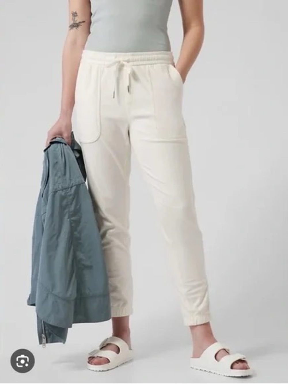Athleta Farallon Jogger Cotton Drawstring Pants in Cream Casual Athleisure W's 4